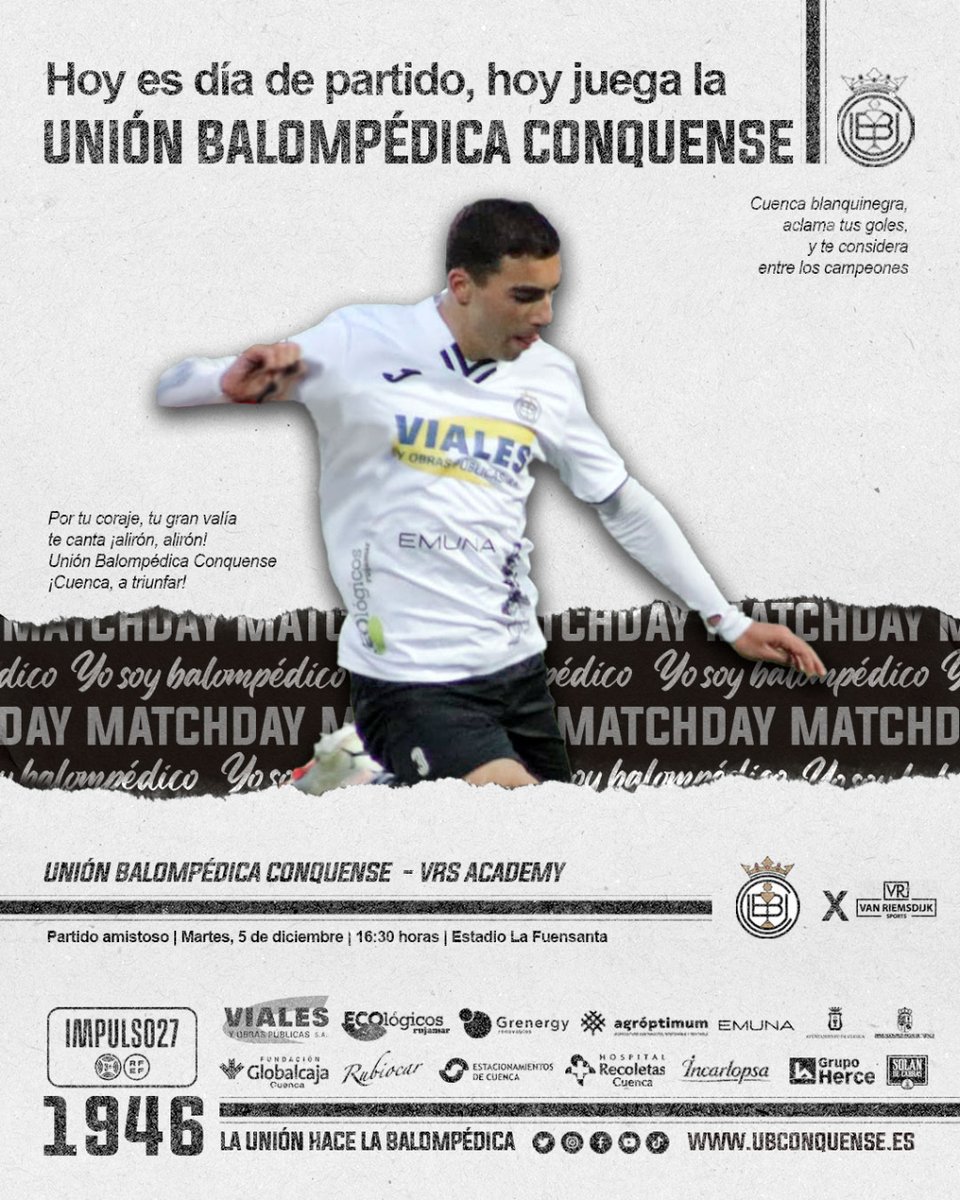 UBConquense's tweet photo. 📢 #UBConquense ❗

👏👏¡Partido amistoso previo al parón por el puente de diciembre!
⏰ 16:30 horas
🆚 VRS Academy
🏟️ La Fuensanta
🎫 ¡Entrada gratuita!
📋 Convocatoria de Rober Gutiérrez 👇👇👇

¡𝙑𝙖𝙢𝙤𝙨 𝘾𝙤𝙣𝙦𝙪𝙚𝙣𝙨𝙚! ⚪⚫ #YoSoyBalompédico https://t.co/dfchElRE7b