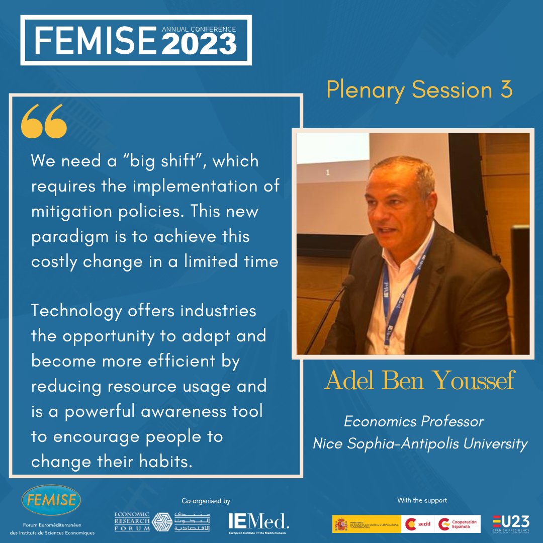 femisenetwork's tweet image. 🗣&quot;We need a big shift,which requires implementation of mitigation policies.This new paradigm is to achieve costly change in a limited time.&quot; said @benyoussef_adel, Economics Professor Université de Nice-Sophia Antipolis during #FEMISE_AC2023 session3️⃣➡️bit.ly/40YBfIJ