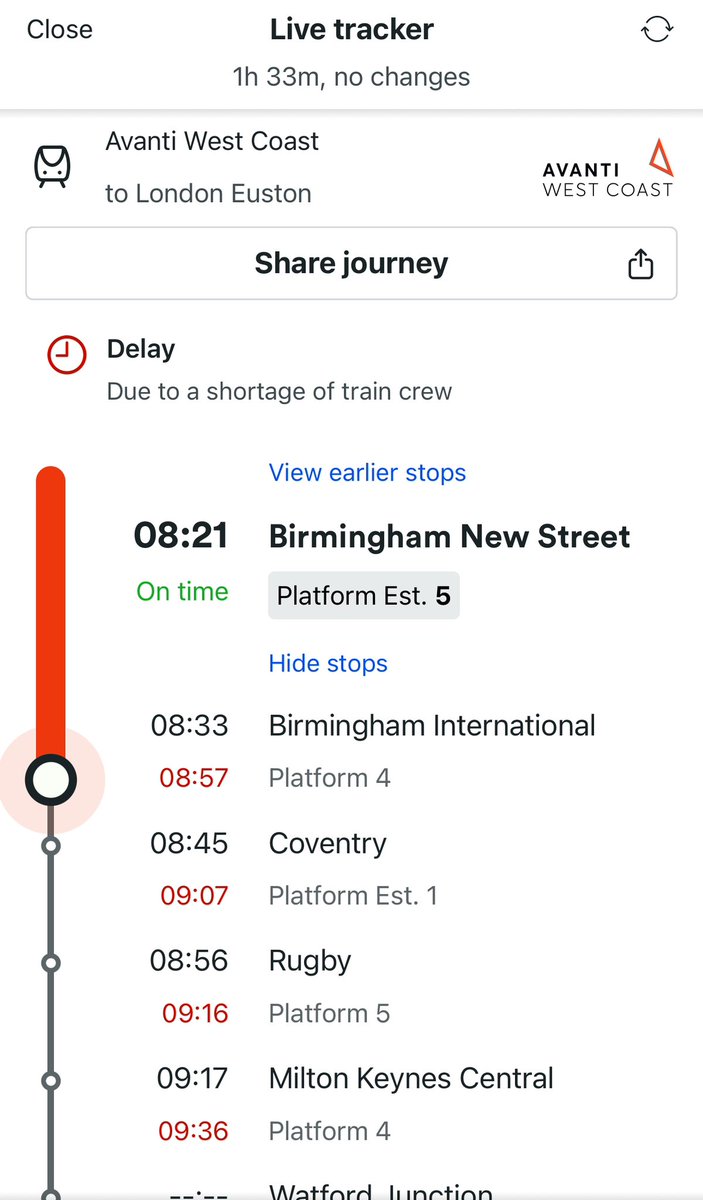 tom_hook's tweet photo. @AvantiWestCoast this is delayed as your train manager keeps kicking people off due to overcapacity as you’ve cancelled so many trains from BHM-EUS. There’s 3 crew in first class sitting around doing nothing apart from telling people they can’t get on https://t.co/UHGcraJ48s