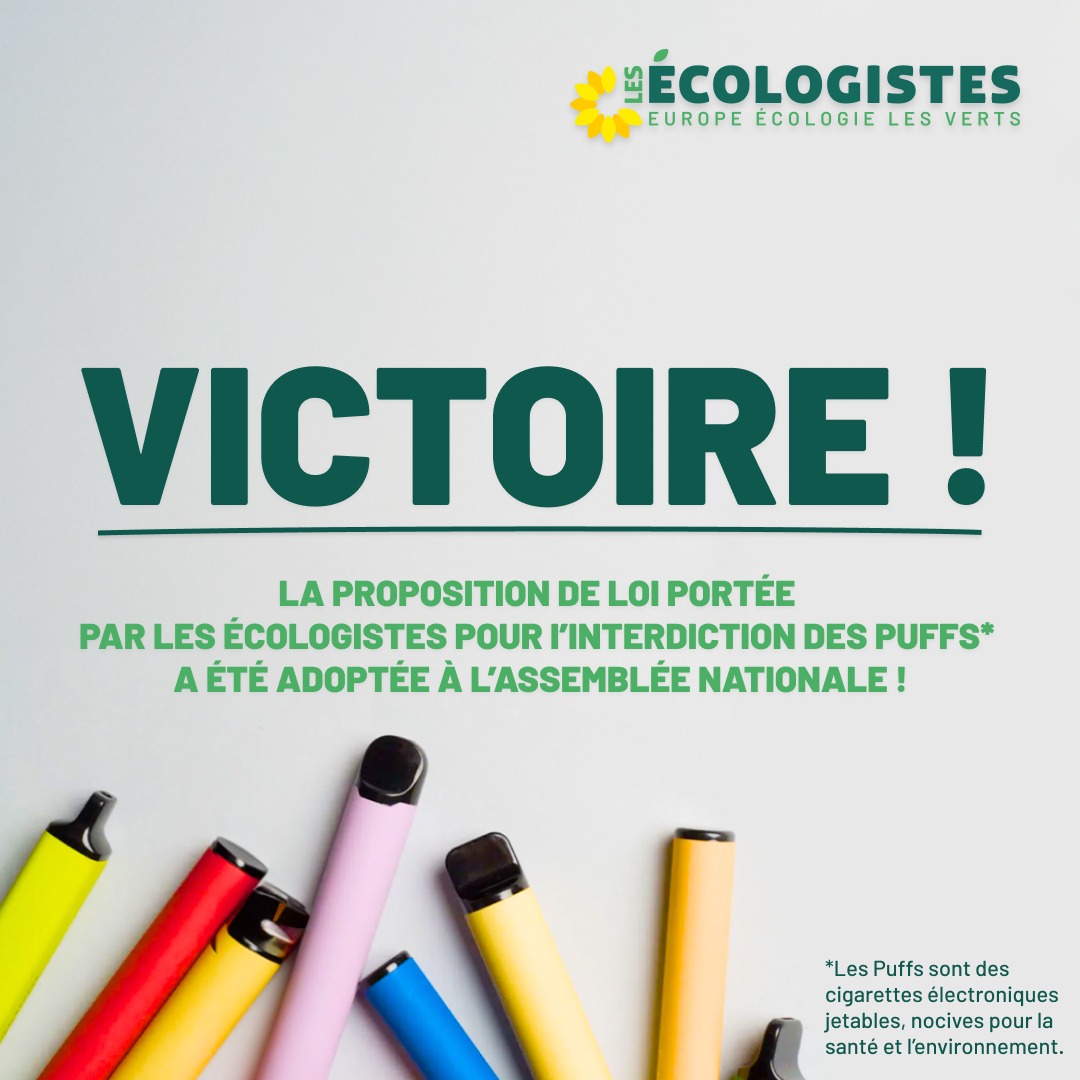 Victoire pour la santé des adolescent·es et l'environnement ! 🚭🌿Notre loi anti-"puffs" adoptée en première lecture à l'Assemblée nationale hier soir ! 

Cruciale avancée pour cette proposition transpartisane portée notamment par notre députée <a href="/FMPasquini/">Francesca Pasquini</a>. 

#puffs #Sante