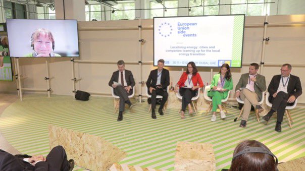 Ghent joined the #EUEnergyDays at #COP28 online, emphasizing our city's leadership in driving local energy transitions. Deputy Mayor Heyse showcased Ghent's successful public-private collaborations in renewable energy, energy-efficient renovations, and circular economy ♻️