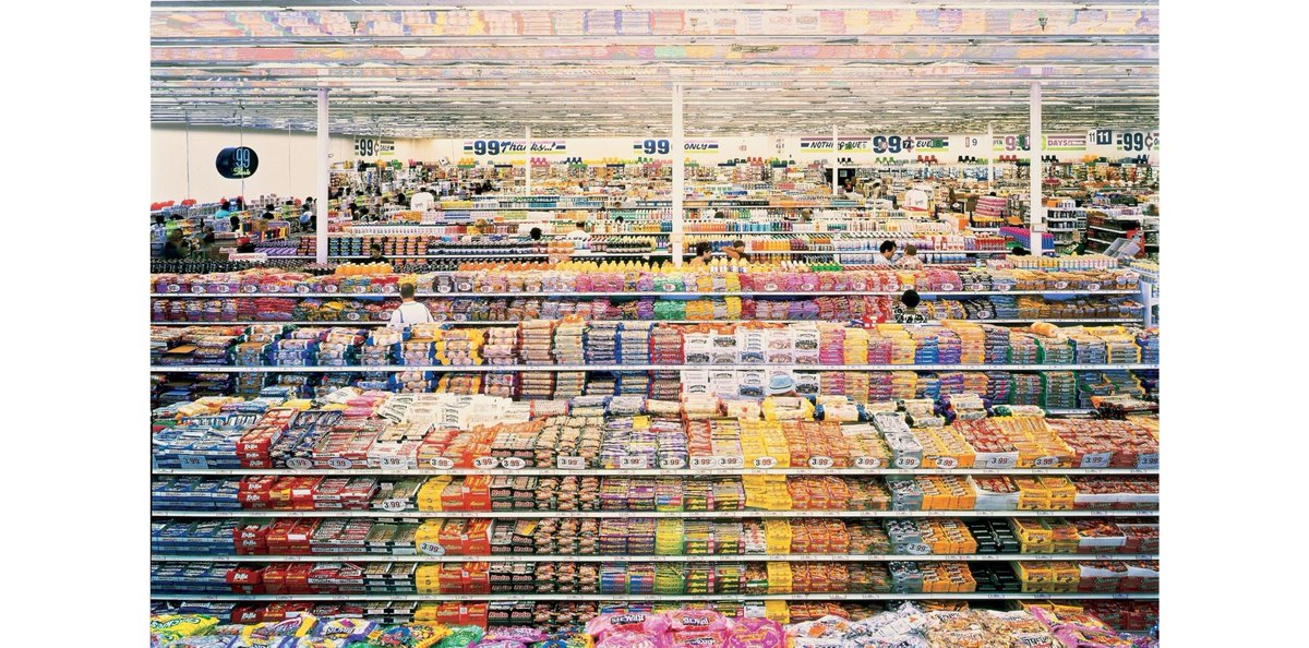 Journal_ORE's tweet photo. Andreas Gursky, 99 cent (1999) 
In its hyper symmetrical composition, high colour contrasts and endless detail, 99 cent indexes the visual excess and information overload of mass consumerism. Ironically, it sold for $3.34 mil in 2007, becoming the most expensive photograph. (2/4) https://t.co/vAsyymGlBn