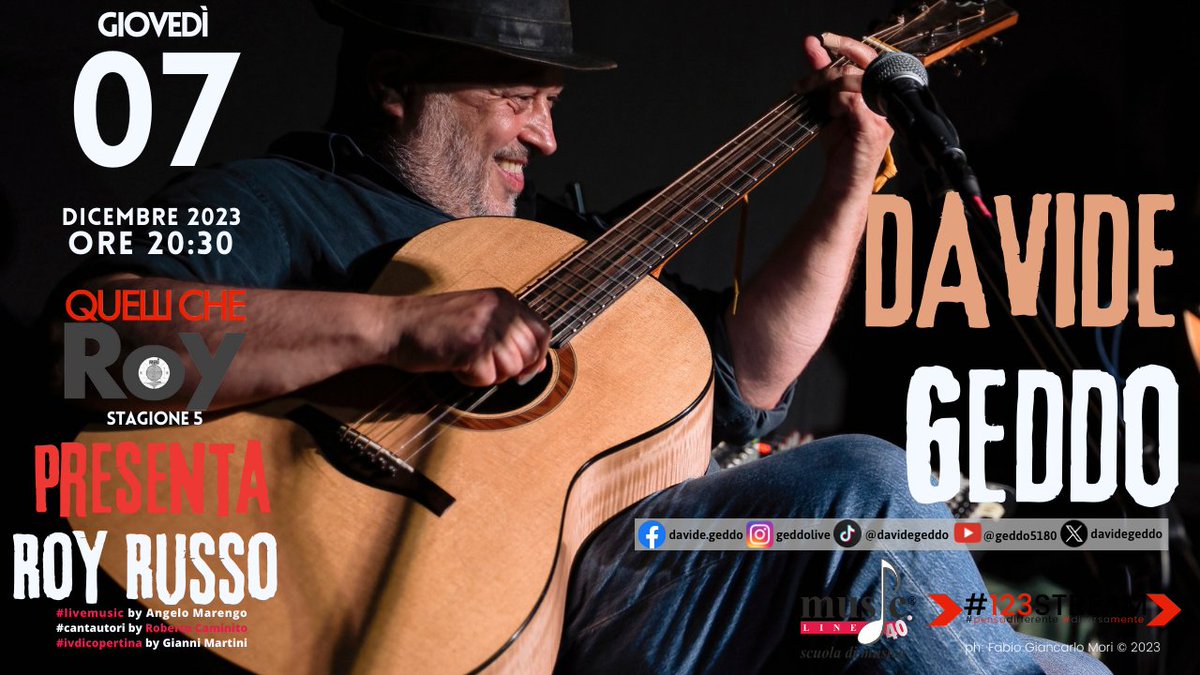 <a href="/davidegeddo/">Geddo 🇪🇺</a> a #quellicheroy, presenta <a href="/rosariorusso222/">Rosario Russo</a> #davidegeddo #sulatesta #albenga #cantautore #livesumic #slt24 #geddolive

  streamyard.com/watch/kDmQpthS…