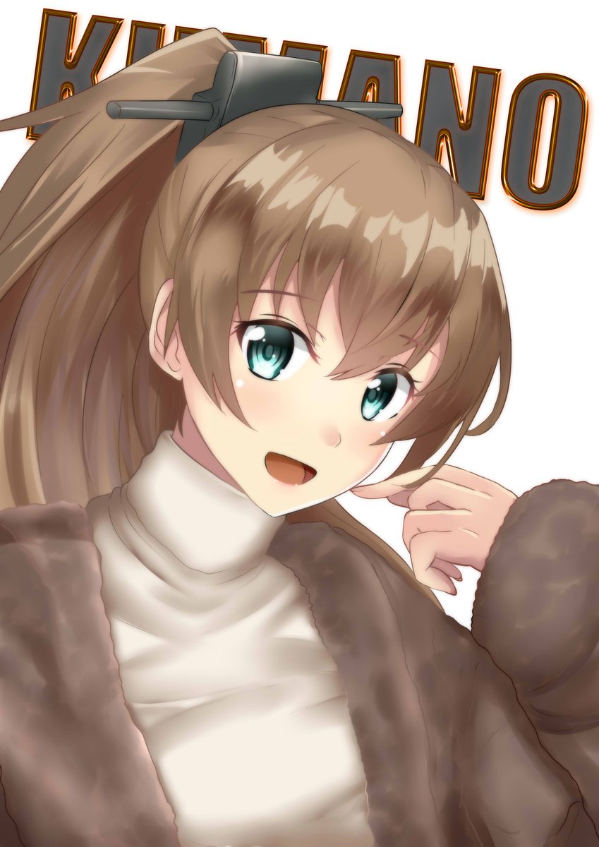 kumano (kancolle) 1girl solo brown hair ponytail long hair sweater white background  illustration images