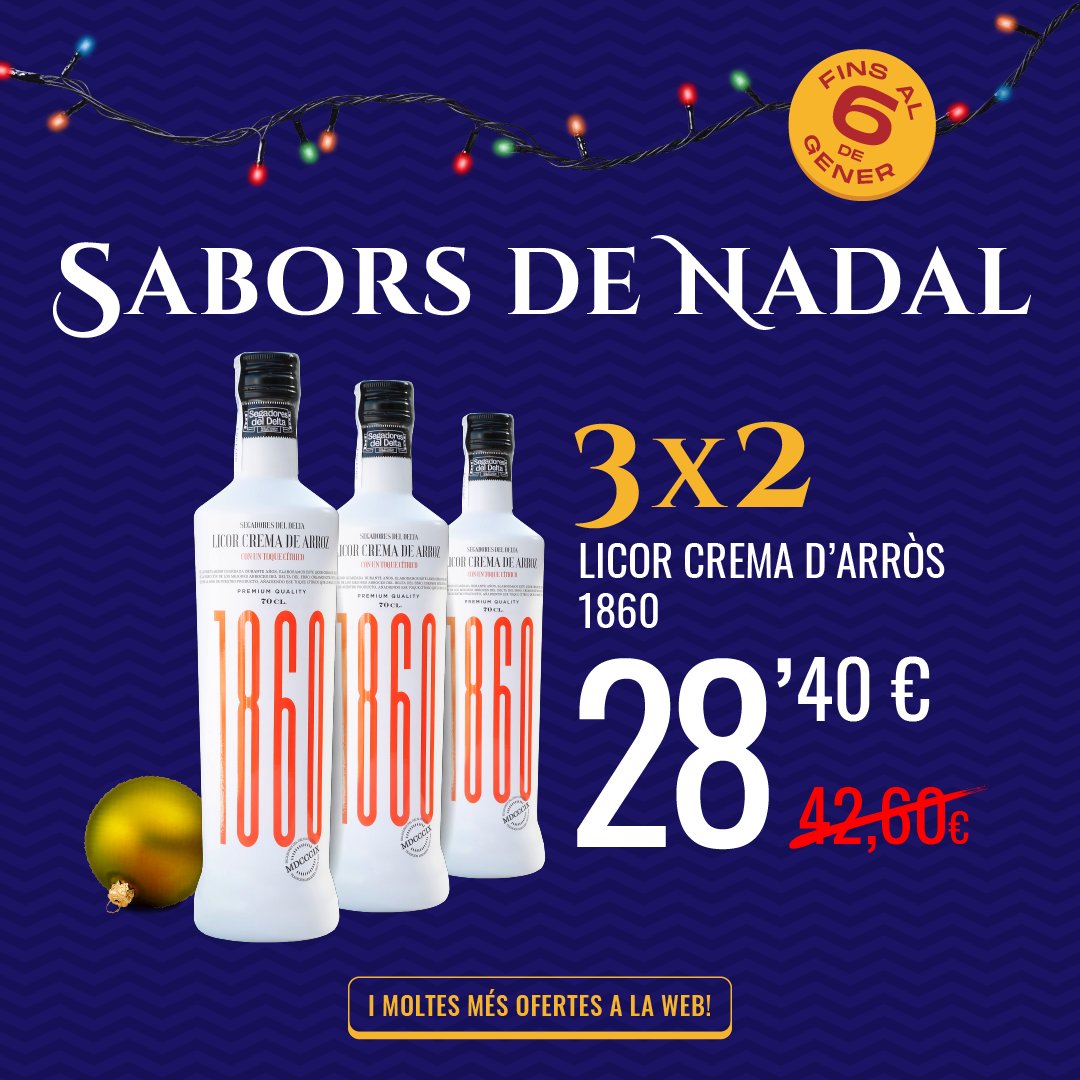 SegadorsDelta's tweet photo. 🎄 A Segadors del Delta volem que aquestes festes de #Nadal gaudiu dels #saborsdelDelta, per això hem decidit allargar les promocions #3x2 de Black Friday i oferir-vos un excepcional #lotgastronòmic fins al 6 de gener!
🛒 https://t.co/4x15LoDukr
 #Segadorsdeldelta #licors #arròs https://t.co/RCWlRxaMbQ