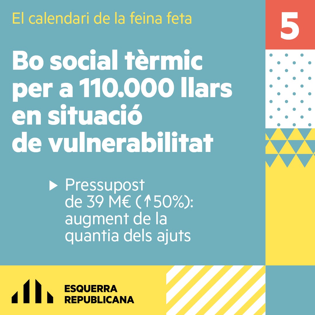 <a href="/perearagones/">Pere Aragonès i Garcia</a> <a href="/LauraVilagra/">Laura Vilagrà Pons</a> <a href="/nataliamasguix/">Natàlia Mas Guix</a> <a href="/martavilaltat/">MartaVilaltaTorres🎗</a> <a href="/raquelsans/">Raquel</a> <a href="/AnnaSimo/">Anna Simó Castelló</a> @monicapalacin29 5⃣ Pal·liem la pobresa energètica

En el procés de transició energètica que hem iniciat, treballem per no deixar ningú enrere🤲

#feinafeta #complim