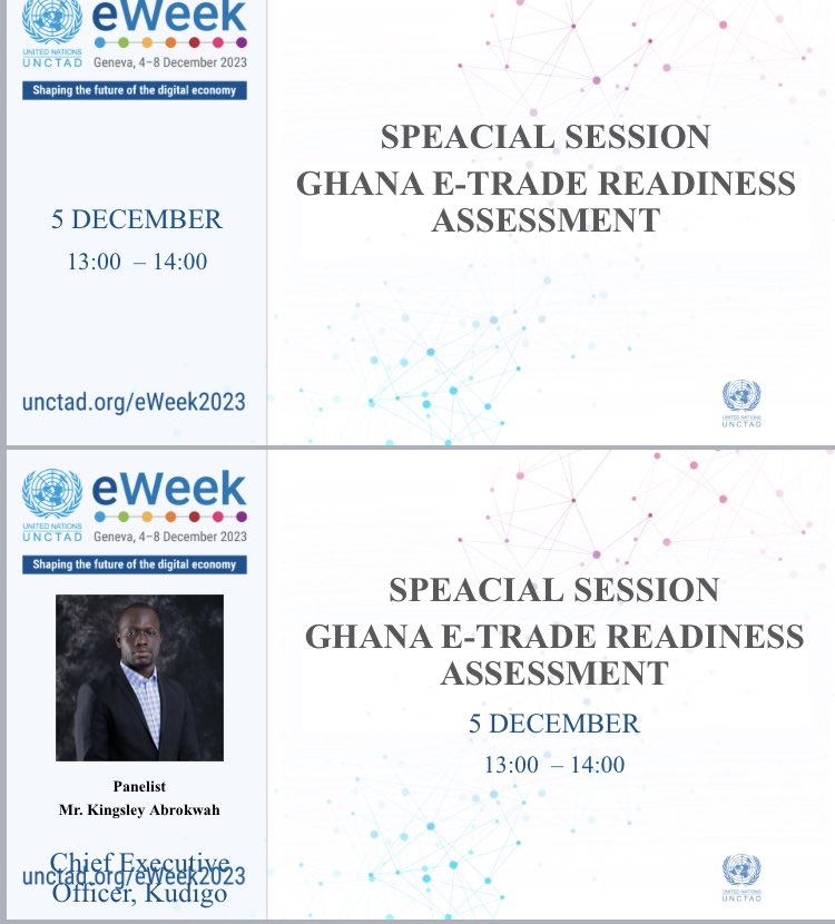 Looking forward to this session <a href="/UNCTAD/">UN Trade and Development</a> #unctadeweek2023 as we develop the policies around our readiness for e-commerce in #ghana and leveraging #afcfta for the growth of micro and small businesses in ghana and beyond… #digitalcommerce #ecommerce <a href="/myvbuy/">VBuy</a> <a href="/kudigoinc/">VBuy Inc</a>