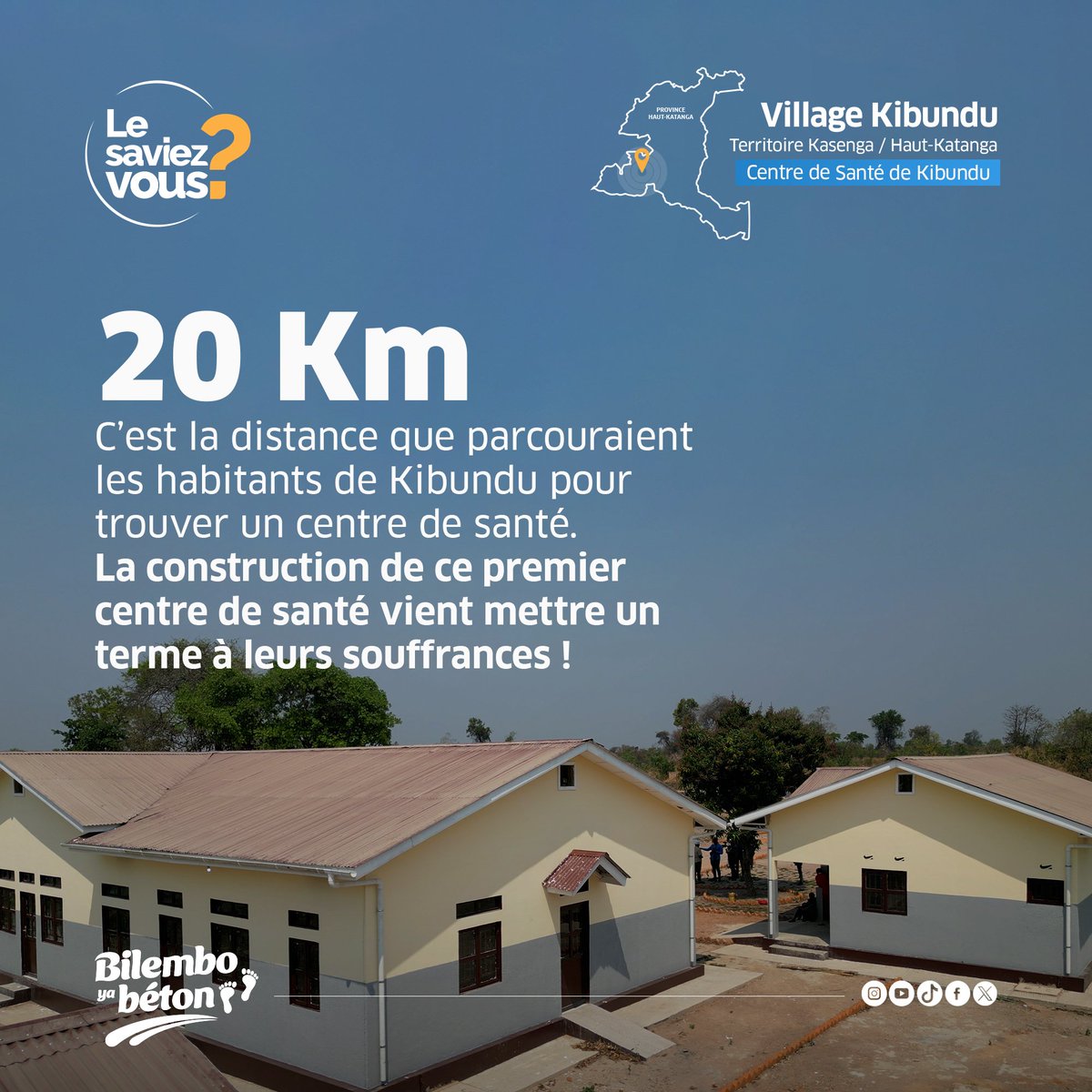 #LeSaviez-vous ?

La construction du premier centre de santé de Kibundu vient mettre un terme au calvaire de ses habitants.

#BilemboYaBéton #PDL145T