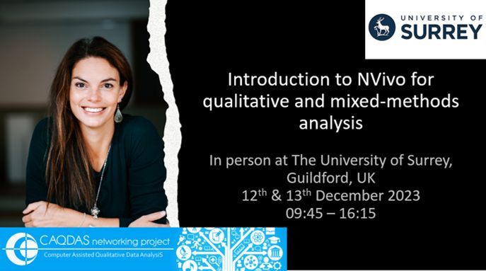 Last chance to book: Make sense of #qualitative or mixed data w #NVivo 2day course @UniOfSurrey use sample data or work w your own materials. 12&13Dec2023 9:45-16:15 Uni of Surrey, Guildford, UK @SurreySociology bit.ly/49EwR5y