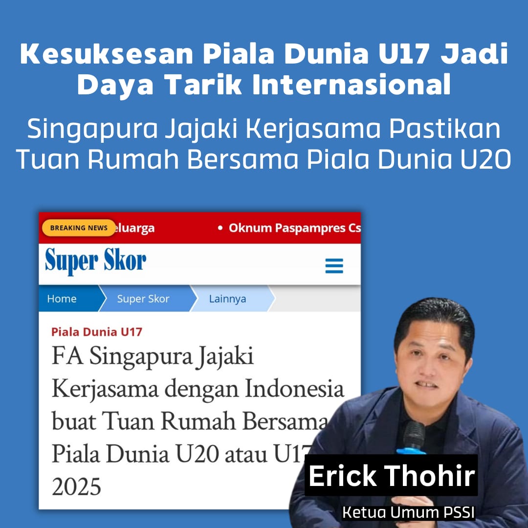 Leslileslooo's tweet photo. Kesuksesan Piala Dunia U17 jadi saya tarik internasional, Singapura jajaki kerjasama pastikan tuan rumah bersama Piala Dunia U20
#U17Mendunia #PialaDuniaU17 #WorldCupU17 #TiketU17
Mau Mas Butet https://t.co/QKpAofRHKr