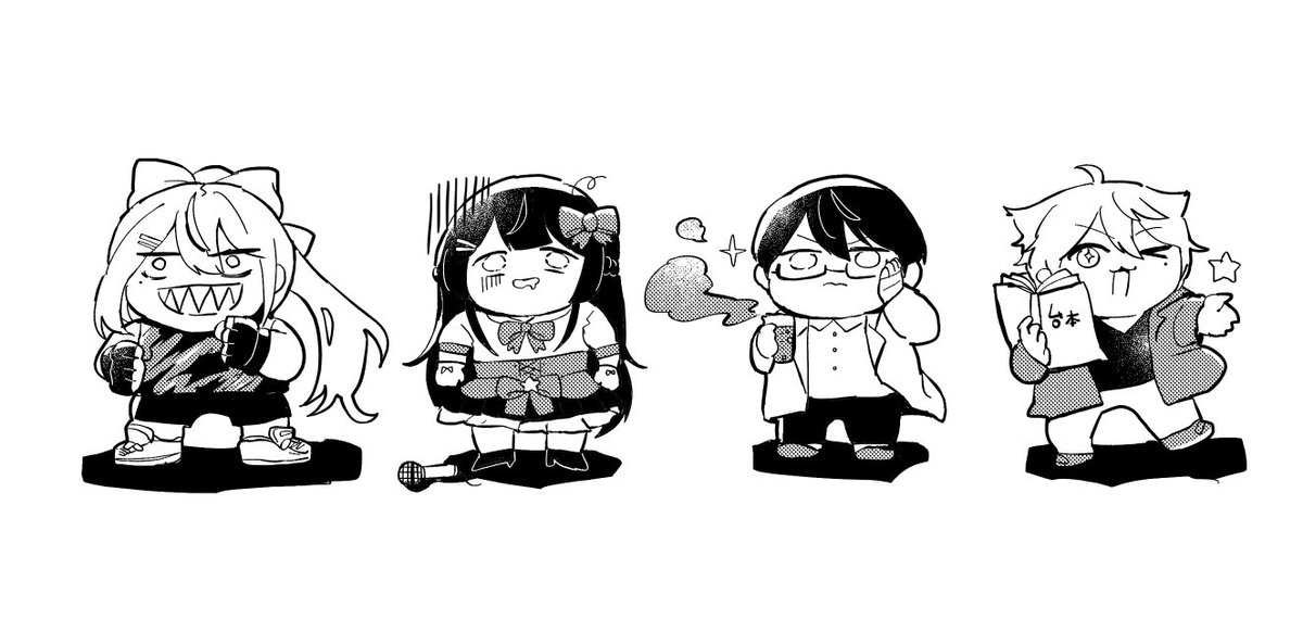 higuchi kaede multiple boys greyscale monochrome 2boys multiple girls bow glasses  illustration images