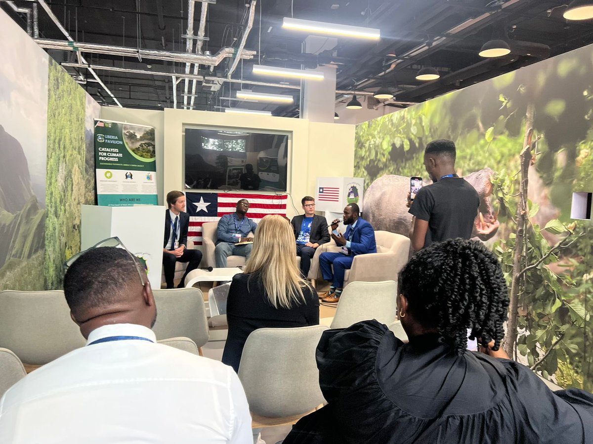 ecoclimatelib's tweet photo. Today our team lead @ShedikeKamara who's representing ECI @COP28_UAE hosted a side event at Liberia Pavilion where he served as moderator on Rethinking Energy Sources for Maintaining a Green Heritage and Sustainable Future. https://t.co/6QCqJcDQ6Q