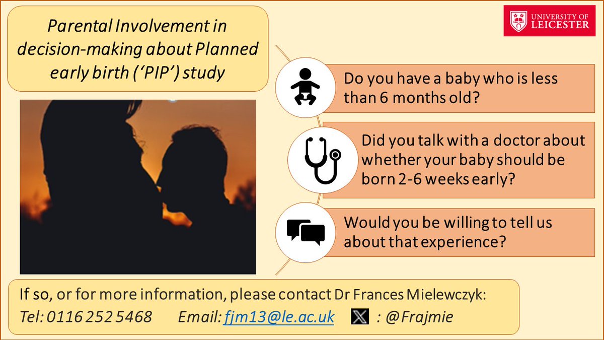 Marta_Mang's tweet photo. A colleague is looking for participants for her study about the say parents have in decisions about whether their baby might need to be born 2-6 weeks early. 
If you are interested in taking part or would like to know more, check out the poster or contact @Frajmie. https://t.co/RWk6IOCTQ5