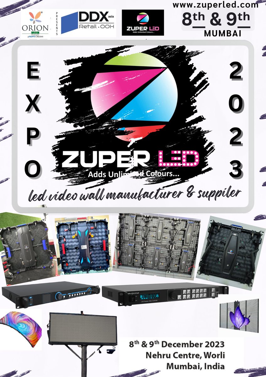 Zuper LED - Mumbai Expo 2023 
#mumbaiexpo 
#ledvideowall 
#zuerled 

We are in Mumbai 8th and 9th December 2023. 

Let's catch up some colourful lightings with high quality VIVID LED screens.
