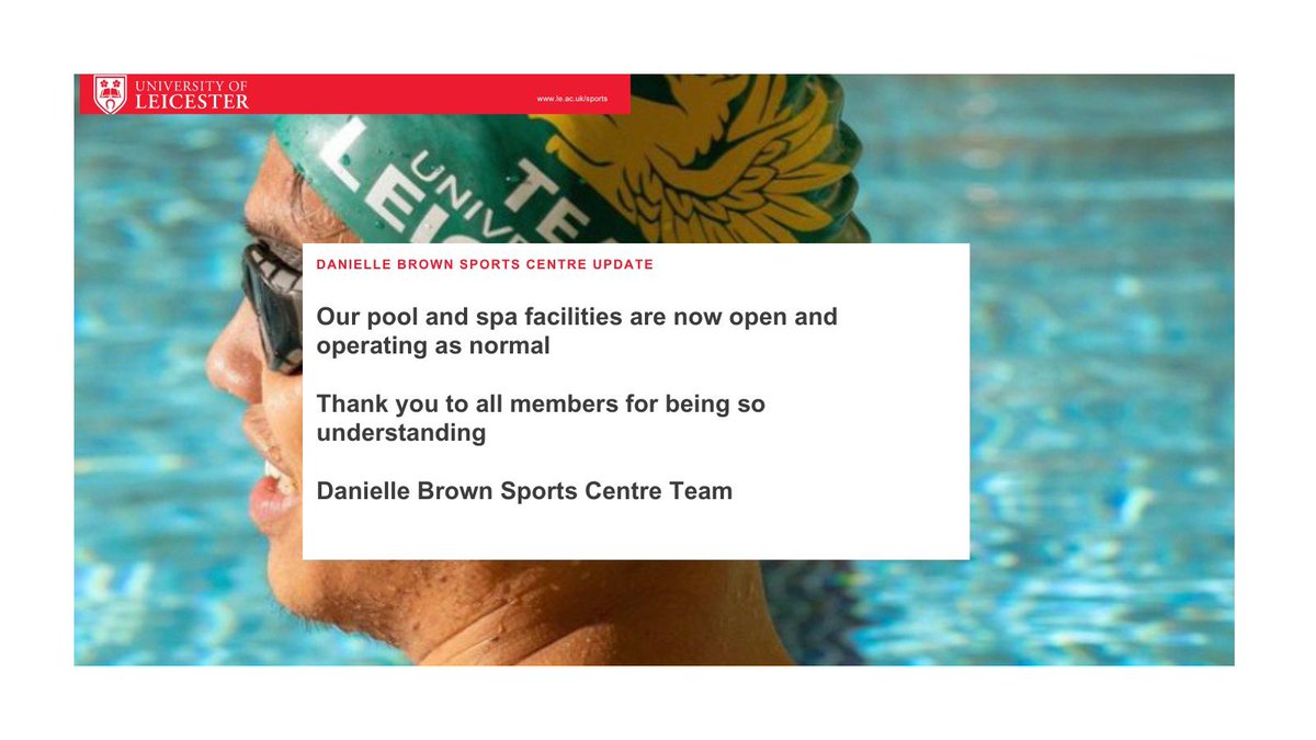 The Danielle Brown Sports Centre, Pool and Spa and back open and fully operational. Thank you to all of our members for your understanding.