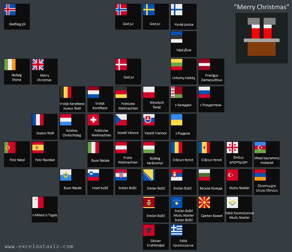 'Merry Christmas' in European languages

#MerryChristmas #HappyHolidays #ChristmasIsComing #ChristmasTime  #Xmas
#Christmasmagic #Christmasfun #SantaClaus  #JingleBells #XmasTime #XmasIsComing #HolidaySpirit #LetItSnow