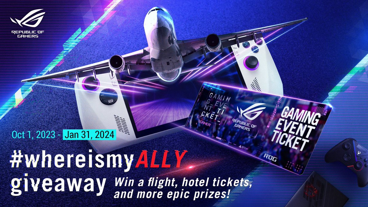 Share a picture of your ROG Ally with #whereismyALLY and you may win a trip to a gaming convention in Germany, USA or Japan.

If you took part in our first wave of prizes, you may still participate again now!

Check out all the other amazing prizes too
👉rog.gg/twAlly