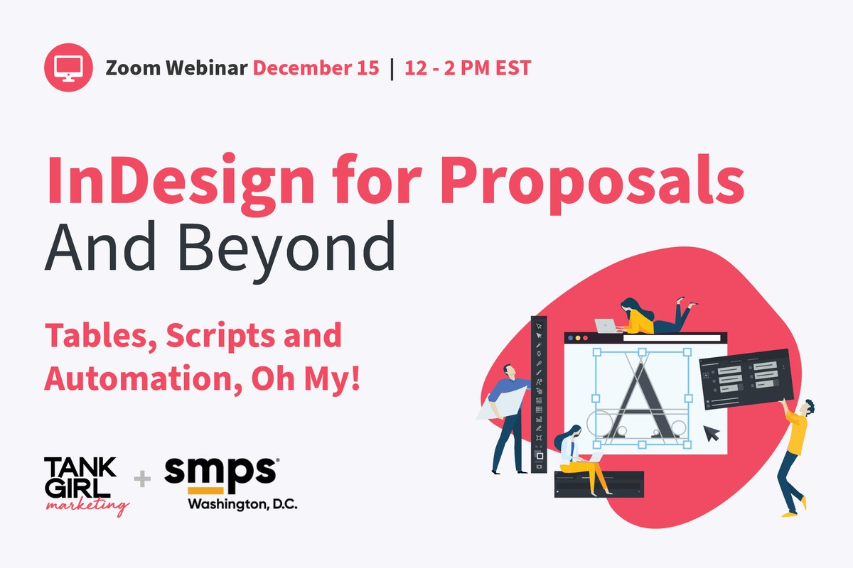 Ready to elevate your InDesign game? "InDesign for Proposals and Beyond" is a virtual training course designed to take your skills to new heights! 

12/15 12-2pm
Register Here: smpsdc.org/meetinginfo.ph…
