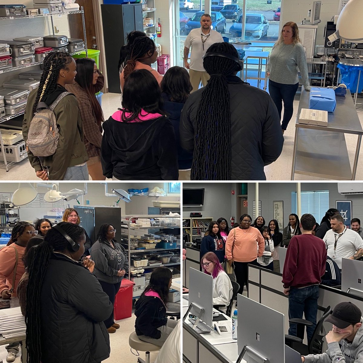 Big thanks to Brandon Murray for leading students on a tour of ⁦@tcatmboro⁩ today! Lots of great information about being a surgical assistant, dental assistant, welder, HVAC tech, IT engineer, cosmetologist, or nurse. #careerconnections #onlyoneSHS ⁦@RCSCTE⁩