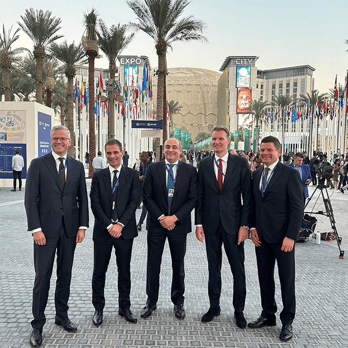 ILMagazine's tweet photo. NEWSFLASH! CEOs of the Top 5 ocean shipping lines are at @COP28UAE urging @IMOHQ to accelerate the adoption of green fuels. Dive into the specifics and share insights below https://t.co/8zN1SiaL17
#InboundLogistics #OceanShipping #COP28 #SustainableLogistics https://t.co/VsePx3meOc