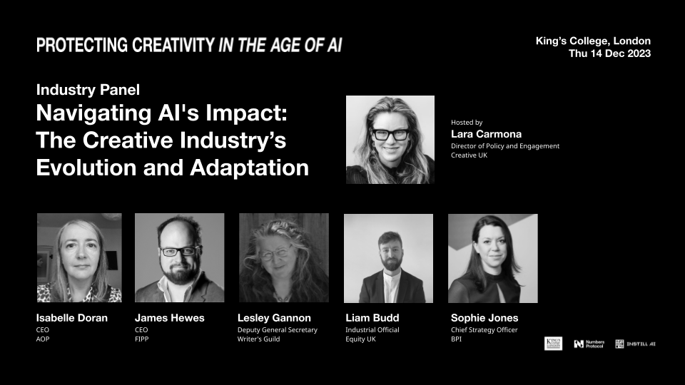 📣Exciting Reveal! Our Industry Panel at 'Protecting Creativity in the Age of AI' explores AI's evolving role in the arts. Join our co-host event with @instill_tech on Dec 14 at King's College London for a deep dive into the future of AI and creativity!