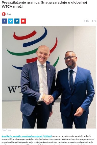 WTCA's tweet photo. Check out the @Telegraf article on the partnership btwn @WTCA & @WTO to achieve significant progress for the common goal of promoting #GlobalTrade, supporting #SMEs & strengthening #TradeNetworks. Read more: https://t.co/uptx4uI6du. #TradePartnership #ConnectingBusinessesGlobally https://t.co/ob7ILOdjFl