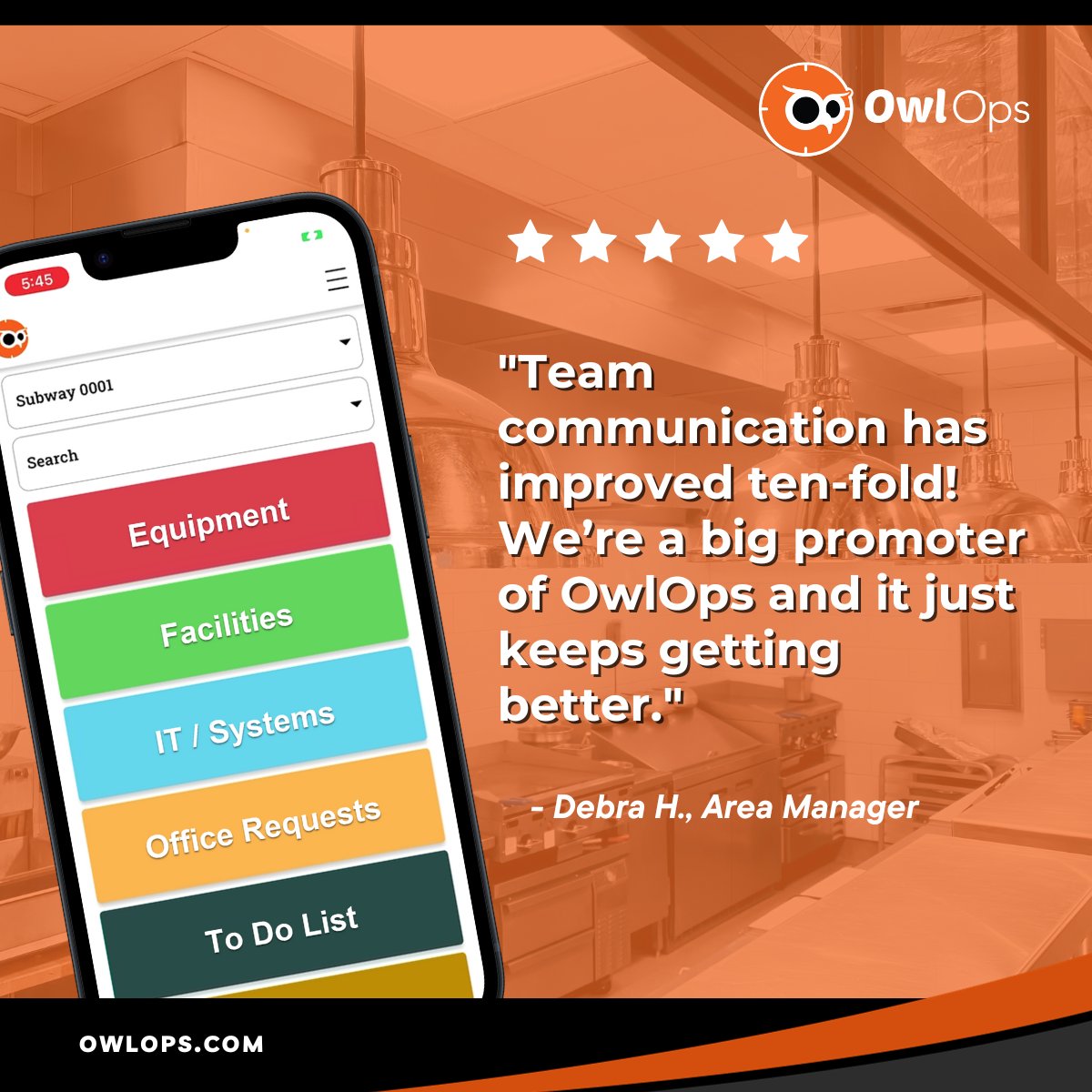 OwlOpsCom's tweet image. 🌟 OwlOps is a Game-Changer for Team Communication!

Area Manager, Debra H., says that OwlOps has improved the way her team communicates.

Ready to boost your team&apos;s communication? Let&apos;s chat.

#OwlOps #EfficientCommunication #CustomerSatisfaction