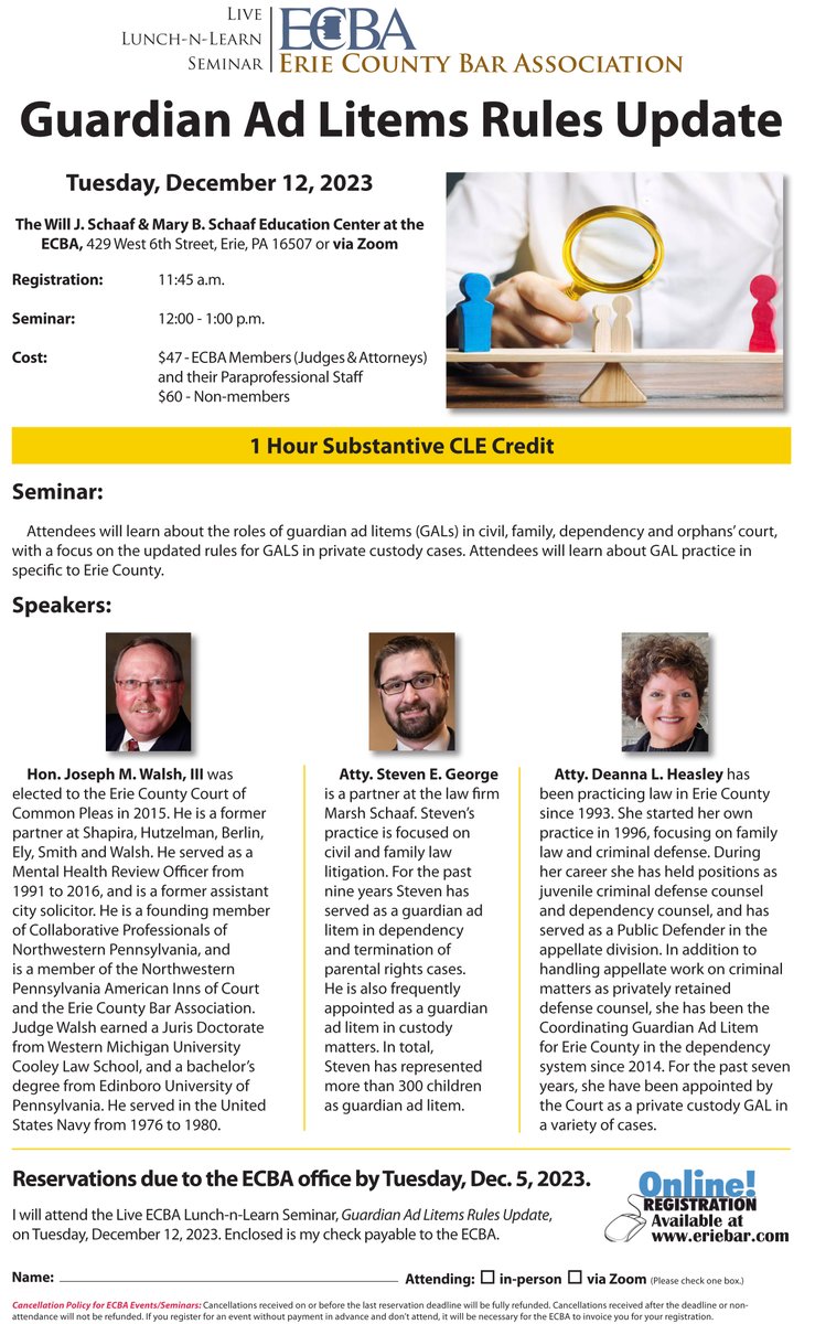 EriePABar's tweet photo. Register now for "Guardian Ad Litems Rules Update" CLE on Tuesday, December 12 at: https://t.co/A7MErUjmgz https://t.co/da0yrH4R1u