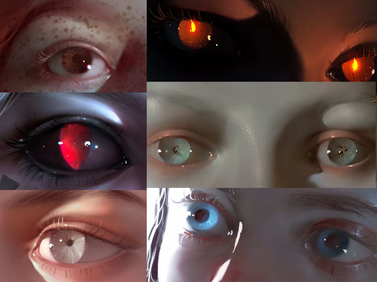 For now I'm busy with commissions, so I decided to collect eyes from my arts, a detail in which I usually put more effort than anything, and it's almost not visible in the final, at least it will be visible somewhere lol