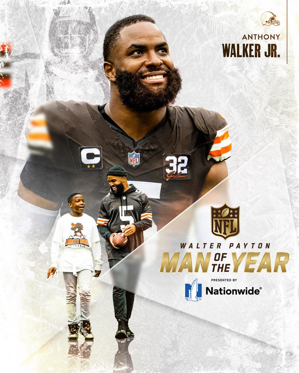 Browns's tweet photo. We are incredibly proud to announce that Anthony Walker Jr. is our Walter Payton Man of the Year nominee for this year!

Congrats, @__AWalkJr!

@Nationwide | #WPMOY https://t.co/RdDoBNYCMR