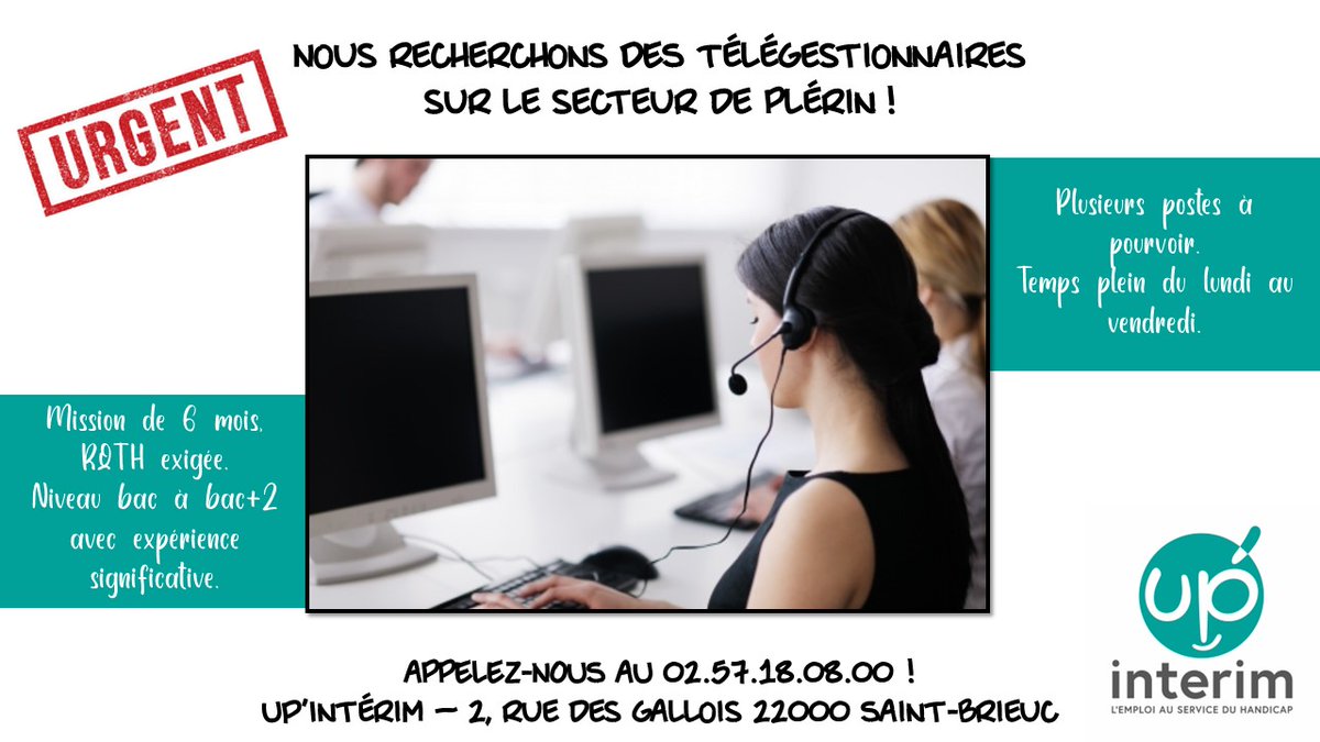 Up_SaintBrieuc's tweet photo. Plusieurs postes sont à pourvoir ! 🥳 Contactez-nous vite !
#inclusion #RQTH #mission #handicap #upinterim #handicapable https://t.co/WZRKNbn8NA