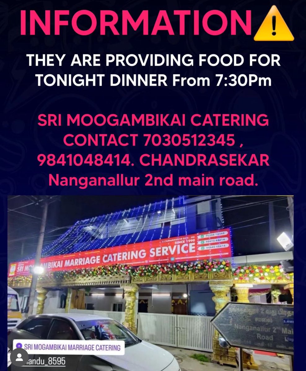 aarthisk_26's tweet photo. #FoodDistribution 🫂

Please forward guys..! 

SRI MOOGAMBIKAI CATERING is providing food for Tonight.

Name : Chandrasekar
Contact : 9841048414

@Hereprak @DThiravidamani @nive_jessie @itzcrazykichu @dishyasharma 

#ChennaiFloods #ChennaiHelps #Chennai #CycloneMichuang https://t.co/Jn5jT42avH