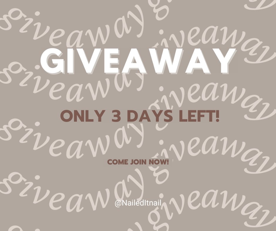 NailedItnail's tweet photo. Don't forget! There is only 3 days left to enter our holiday giveaway. Enter at https://t.co/6RlD5UL1t5   
Don't miss out again, Follow us on Pinterest: https://t.co/aDCGhN7AIs https://t.co/6DK1DSrXeO