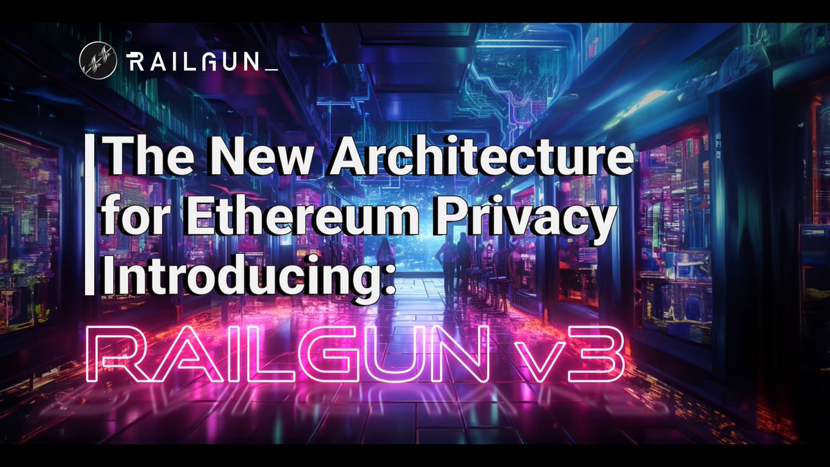 RAILGUN_Project's tweet photo. #RAILGUN v3 is the new architecture of privacy on Ethereum. The only fully on-chain private DeFi protocol is about to get cheaper, more functional, &amp; more resilient.

Feast your eyes on this huge update here: https://t.co/70VCTxWc84

Or bookmark this 🧵for a summary 👇 https://t.co/y44eubjWNF