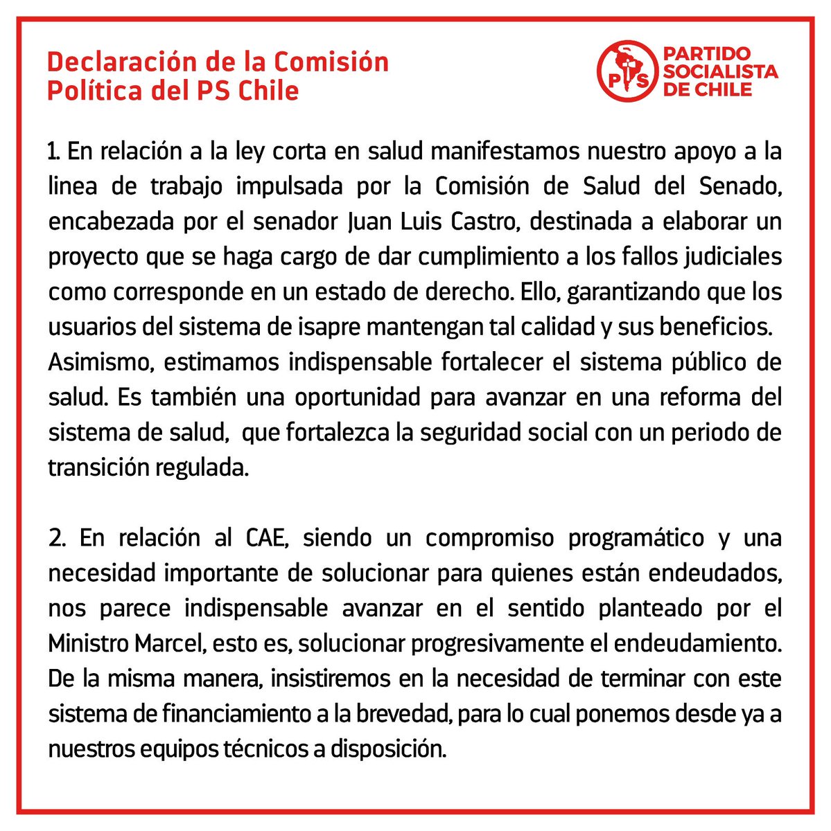 PSChile's tweet photo. Declaración pública de la Comisión Política del Partido Socialista. 📝 https://t.co/fMkUqQJxUg