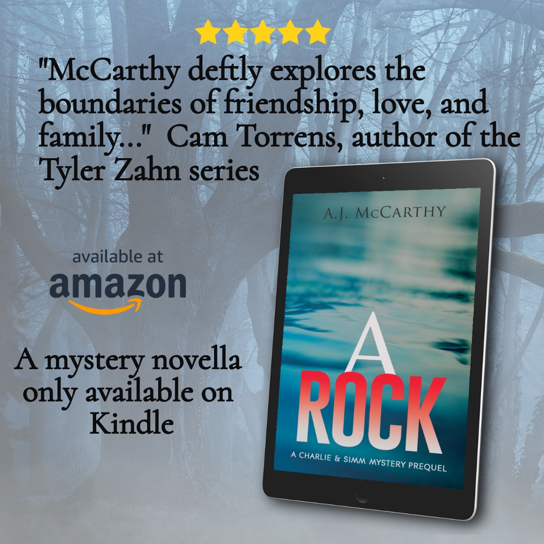 ajackmccarthy's tweet photo. Today's release day for my novella, A Rock!  It's a short novel that is a prequel to the Charlie &amp; Simm mystery series and tells a story about Simm as a younger man. Only available on Kindle and Kindle Unlimited. https://t.co/VYZ8pgwFje #mystery #suspense #novella @brwpublisher https://t.co/R3ykezPQZE