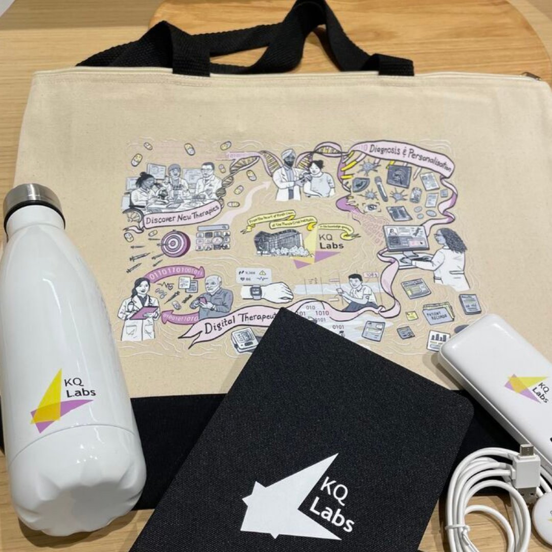 inkythinking's tweet image. Thrilled to see the illustration created by Jen B from @inkythinking for KQ Labs on their official &apos;merch&apos; for Cohort 6 of their accelerator programme. 

Who wouldn&apos;t welcome one of those personalised goodie bags? 

#DataDrivenInnovation #HealthTech #DataScience #BioTech…