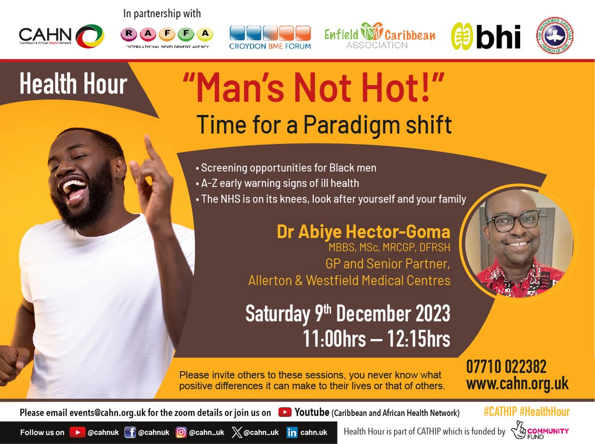 It’s time to get to grips with the early warning signals your body is giving you!
Tune in to #CATHIPHealthHour this Saturday to learn about your body’s first line of defence against ill health. 

Register here: portal.cahn.org.uk/healthhour