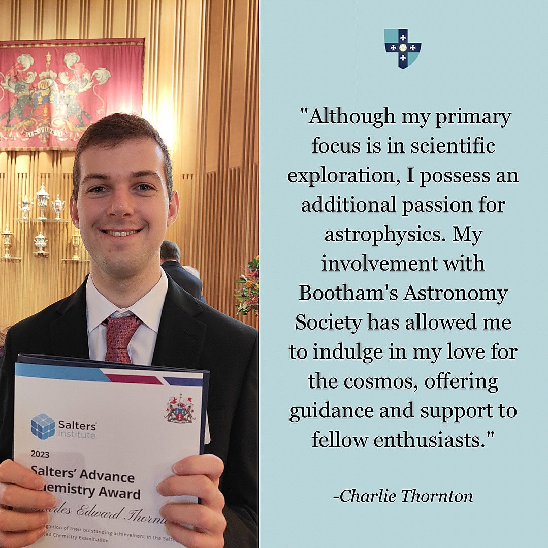 We are absolutely delighted to announce that Charlie Thornton, who left us this summer after A levels, has been awarded a top academic prize for Chemistry. Charlie was given the Salter’s Advanced Chemistry prize in honour of being one of the top A level students in the country.
