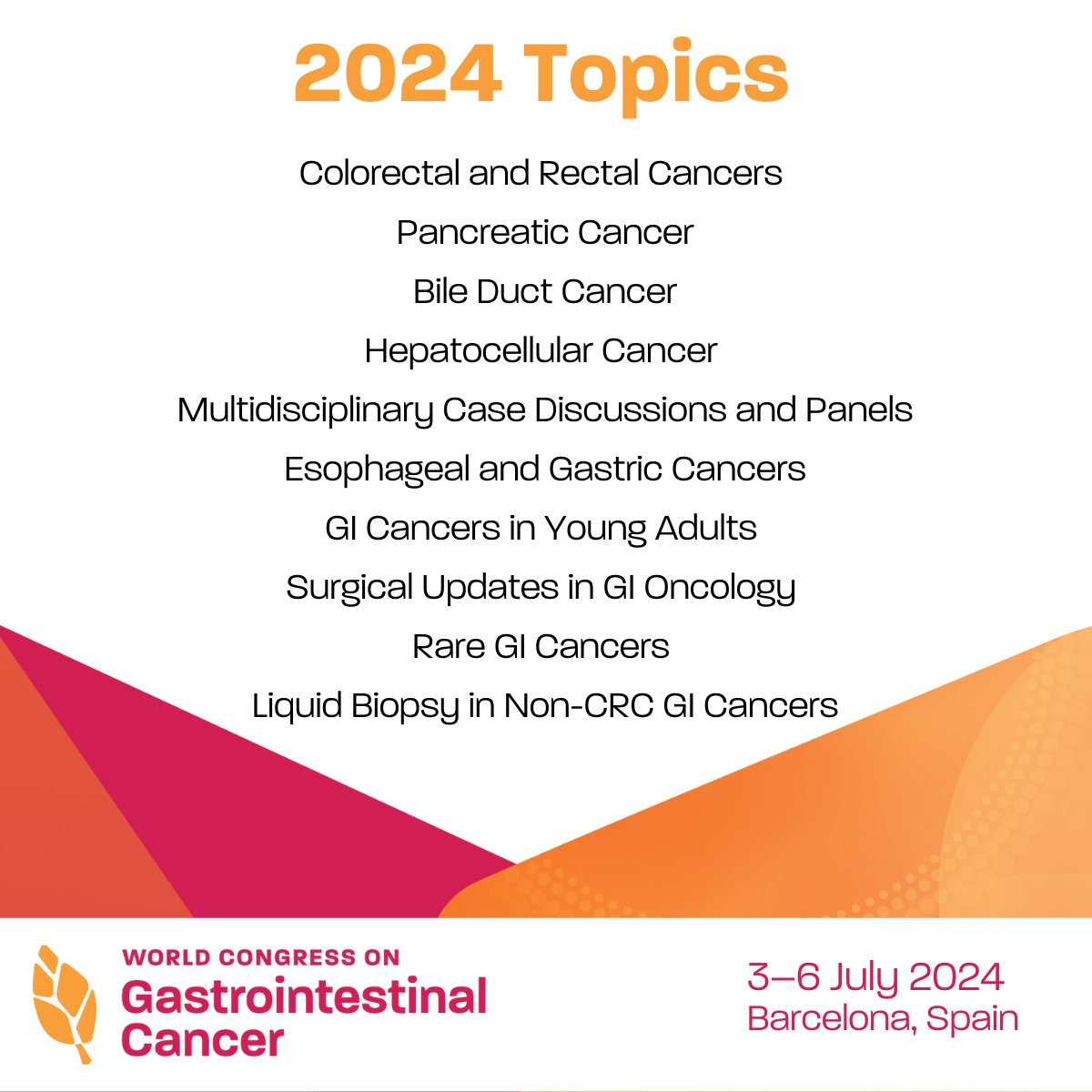 📢 2024 Registration for the 26th #WCGIC2024 is now open. Join us from 3-6 July 2024 at the Centre Convencions International Barcelona (CCIB) and be a part of the leading event in GI oncology where you will benefit from accredited, high-quality educational sessions, networking…