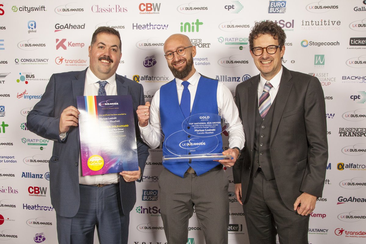Mariusz Losinski from Transdev Blazefield takes the spotlight as the Gold Award winner for Top National Bus Driver: The Chris Moyes Memorial Award at the 2023 UK Bus Awards! 🚍🌟 His exceptional skills and dedication make him a true hero on the road! 🏅🎉 #MadeIt #BusWinners23