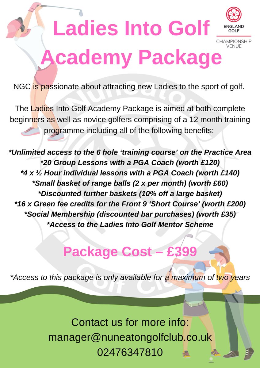 Nuneaton Golf Club (@nuneatongolf) on Twitter photo At Nuneaton Golf Club we are committed to attracting new lady golfers 📷 our Ladies Into Golf Academy Package offers the perfect mix of lessons and access to our facilities! If you would like to find out more please visit our website: bit.ly/3r74fAf At Nuneaton Golf Club we are committed to attracting new lady golfers 📷 our Ladies Into Golf Academy Package offers the perfect mix of lessons and access to our facilities! If you would like to find out more please visit our website: bit.ly/3r74fAf