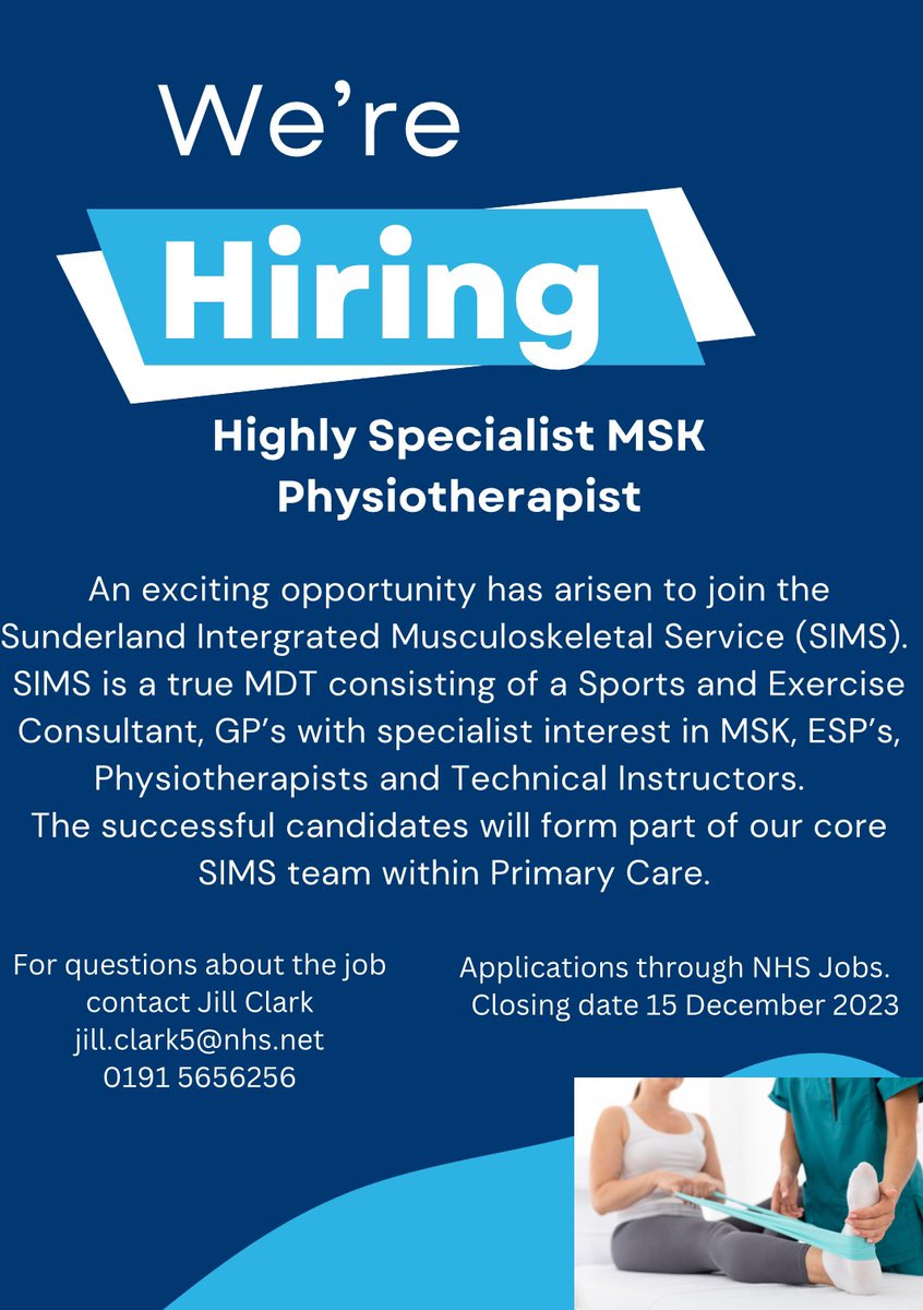 See below for Band 7 physio vacancies at SIMS! 

jobs.nhs.uk/candidate/joba…
