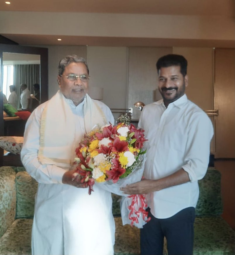 siddaramaiah's tweet photo. Congratulations to @revanth_anumula on being unanimously elected as the new Chief Minister of Telangana during the Congress Legislative Party meeting.

I am confident  that Telangana will witness inclusive, progressive, and transparent governance in the next 5 years under Revanth Reddy's leadership.