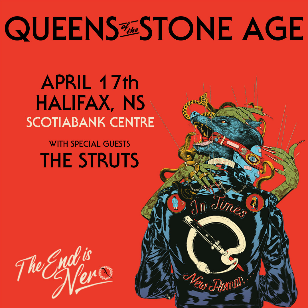 Just Announced! Grammy award-winning American rock band Queens of the Stone Age have announced Canadian dates to continue their epic worldwide The End Is Nero Tour' See them in Moncton, April 16 &amp; Halifax, April 17.  Details here: qotsa.com #queensofthestoneage