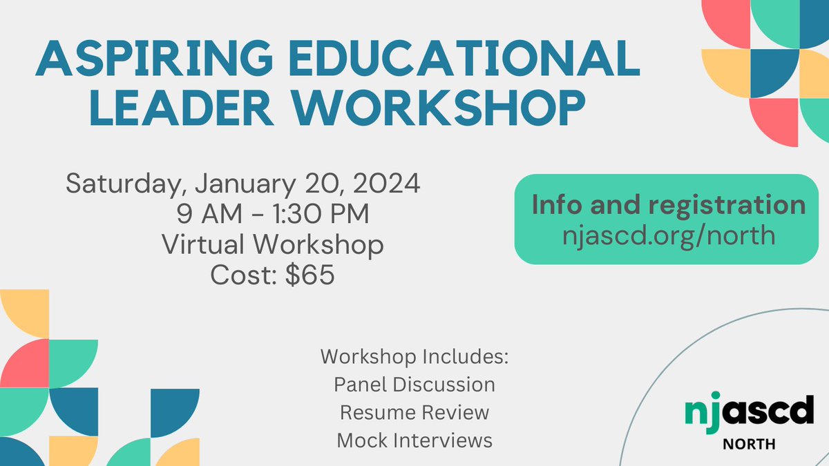 All aspiring leaders in and out of NJ. Please join us for our annual workshop. Retweet 🙏 and visit njascd.org/north #WhyNJASCD