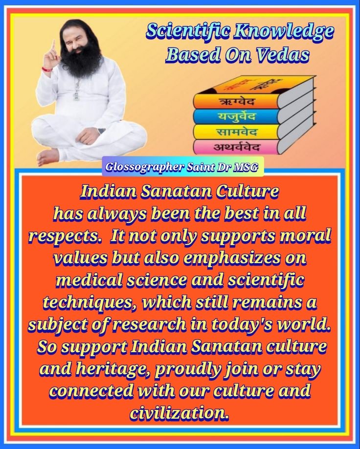 #SaintDrMSG says that our Indian Sanatan culture has always been the best.
 So support Indian culture and heritage.  Connect or stay connected to your culture and civilization.
 #IndianCulture
 #OurCultureOurPride
 #AdoptIndianCulture
 #भारतीय_संस्कृति 
 #DeraSachaSauda