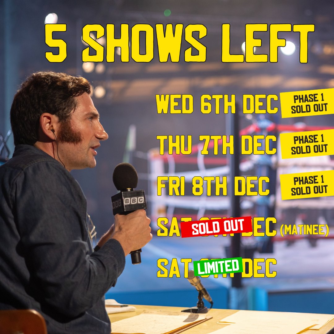 Tickets for our last week are selling FAST 🏃🏿‍♂️💨

Our Saturday matinee is now SOLD OUT ⛔️

Limited tickets remain for Saturday evening.

All Phase 1 tickets for this week are now GONE.

DON'T MISS IT! Book your tickets before it's too late - rumblerematch.com
