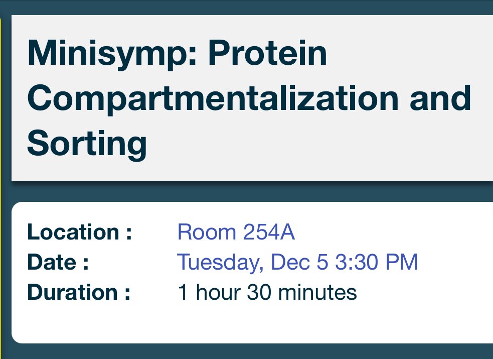 sshaolab's tweet image. Check out the protein compartmentalization and sorting minisymposium at #cellbio2023 today starting at 3:30 pm in Room 254A!