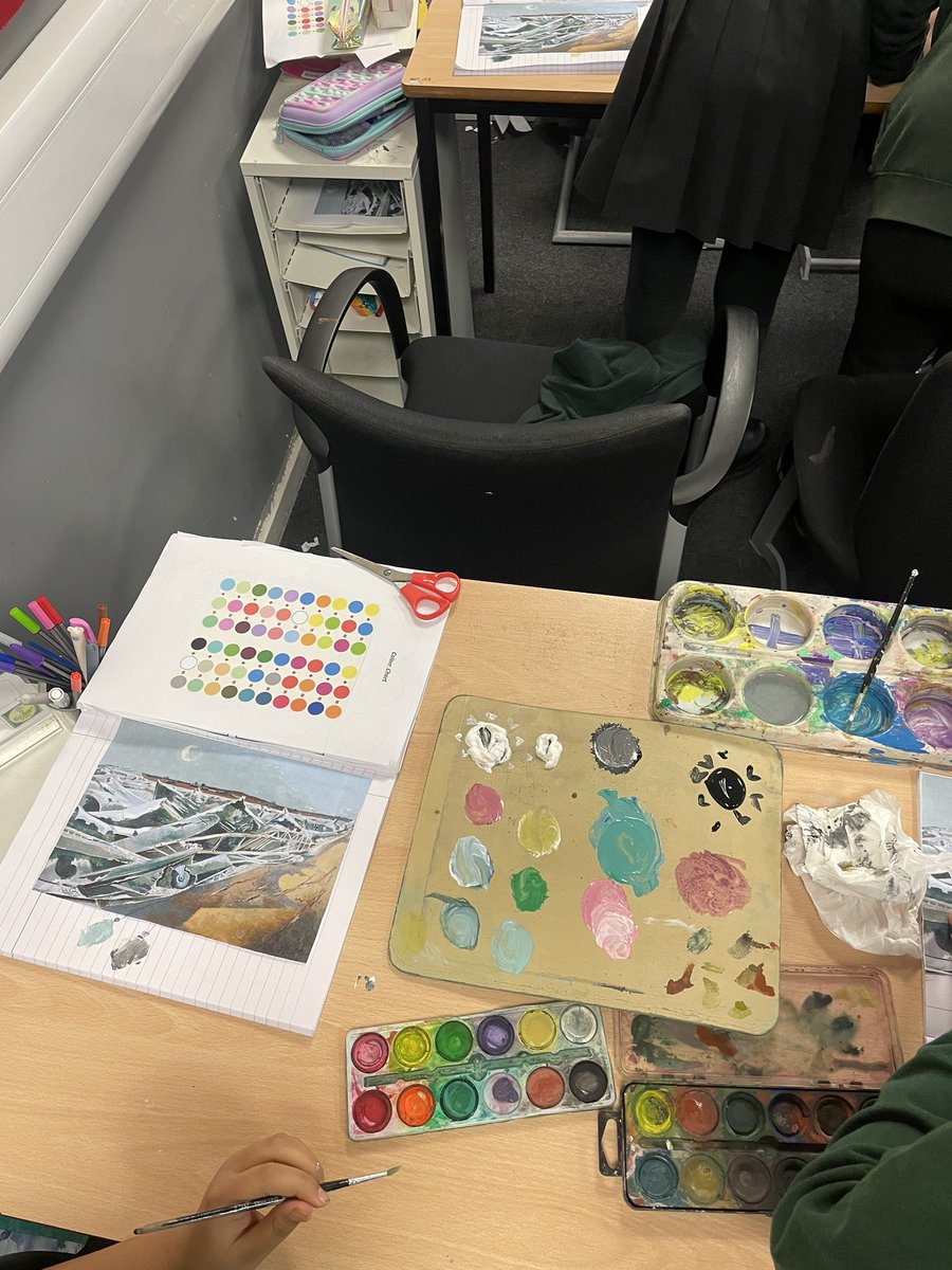 Gade_WPA's tweet photo. Today we have been using a limited palette to create colours from the Totes Meer picture by Paul Nash. We canβt wait to paint our actual pieces tomorrow ! #WatersideArt πΌοΈ π¨ https://t.co/bEXfXobenn